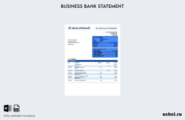 цифровая загрузка выписки по счету фирмы Bank of Hawaii, шаблон в формате Word и